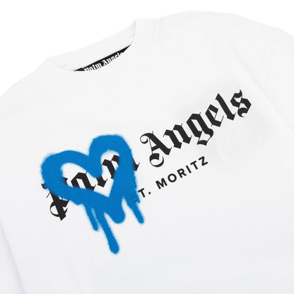 Palm Angels Moritz Heart Sprayed T Shirt White/blue