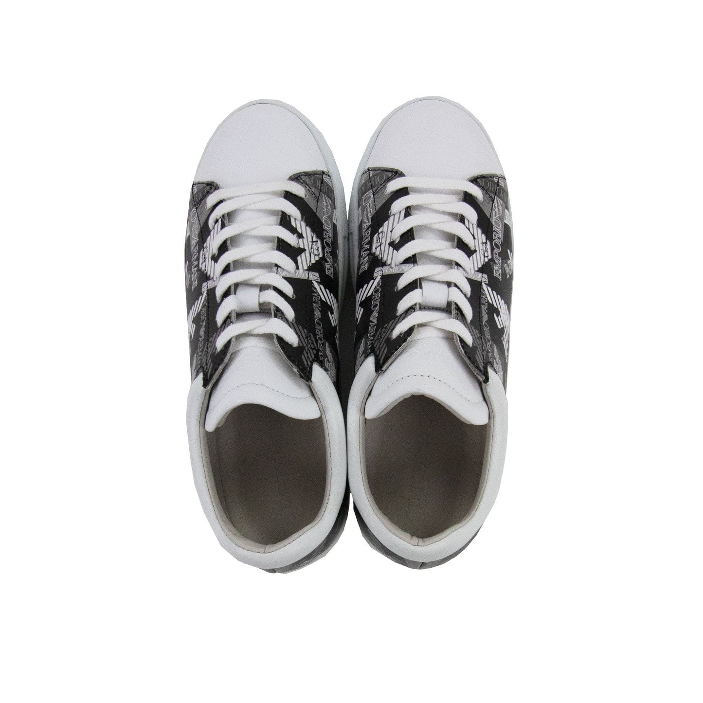 Emporio Armani All Over Print Logo Leather Trainers Bianco/nero