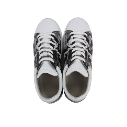 Emporio Armani All Over Print Logo Leather Trainers Bianco/nero