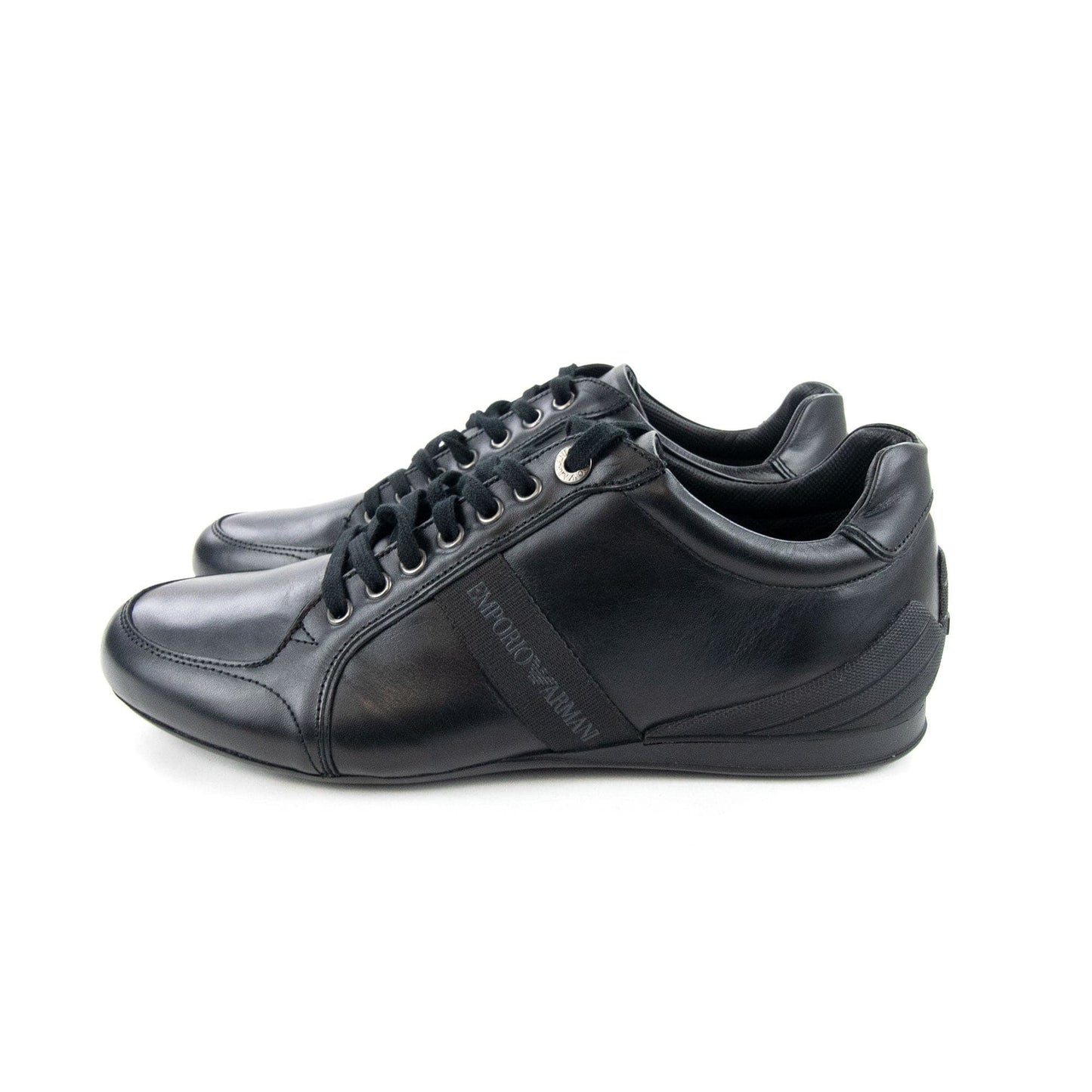 Emporio Armani Tape Logo Leather Trainer Nero/nero