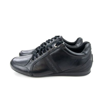 Emporio Armani Tape Logo Leather Trainer Nero/nero