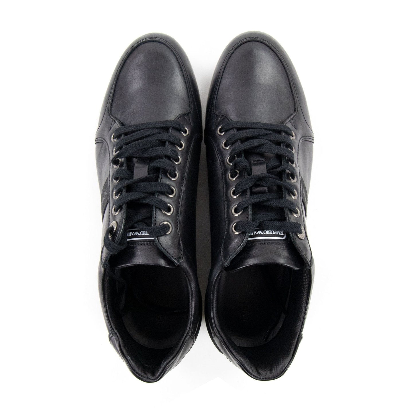 Emporio Armani Tape Logo Leather Trainer Nero/nero