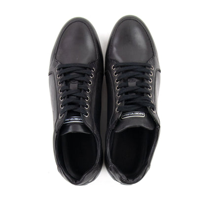 Emporio Armani Leather Eagle Trainer Antracite/nero