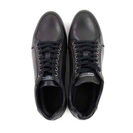 Emporio Armani Leather Eagle Trainer Antracite/nero