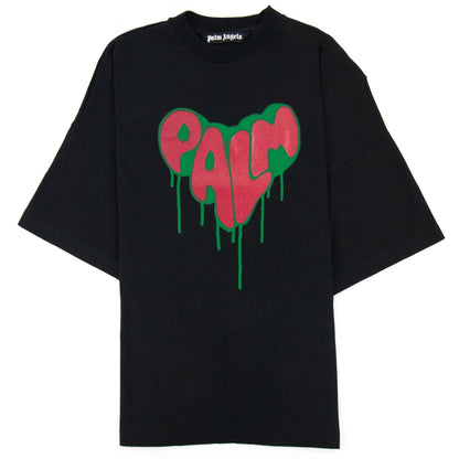 Palm Angels Spray Heart Loose T Shirt Black Fuchsia