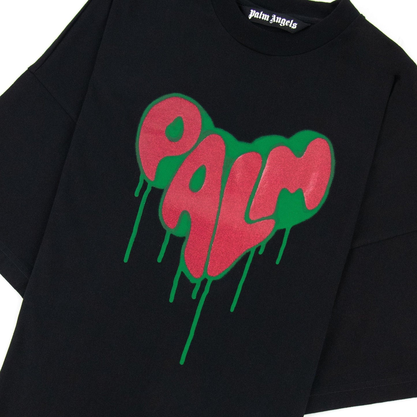 Palm Angels Spray Heart Loose T Shirt Black Fuchsia