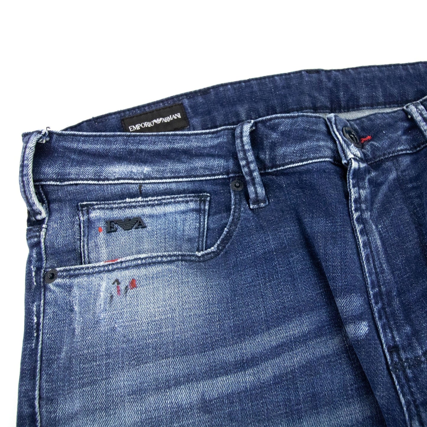 Emporio Armani J06 Rips &amp; Splatters Slim Fit Denim Jeans Denim Blue 0942