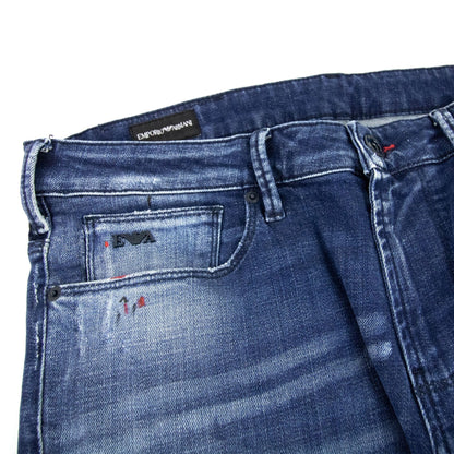 Emporio Armani J06 Rips &amp; Splatters Slim Fit Denim Jeans Denim Blue 0942