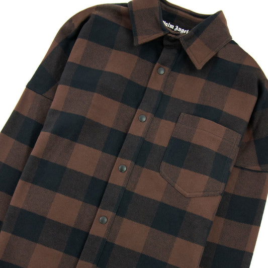 Palm Angels Classic Logo Check Overshirt Black Light Grey