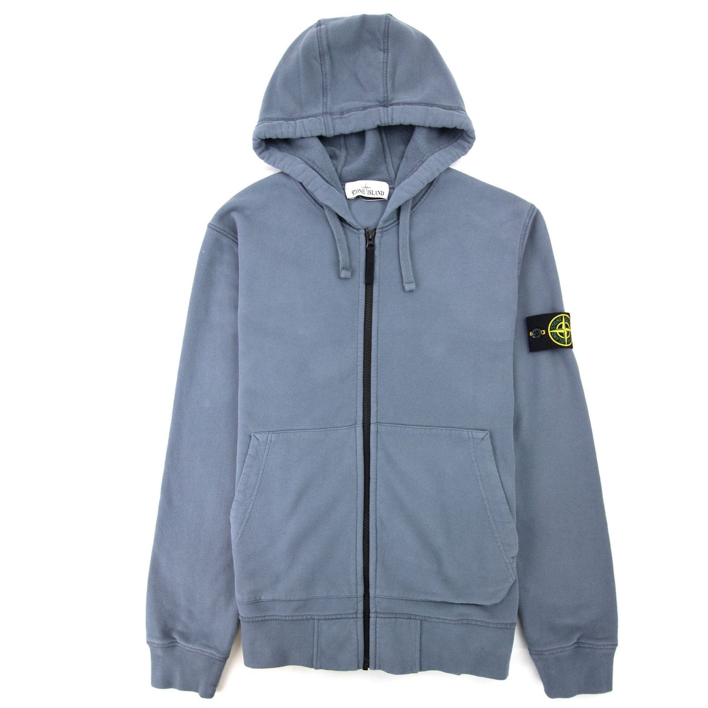 Stone Island Open Zip Up Hooded Sweatshirt Powder Blue V0046