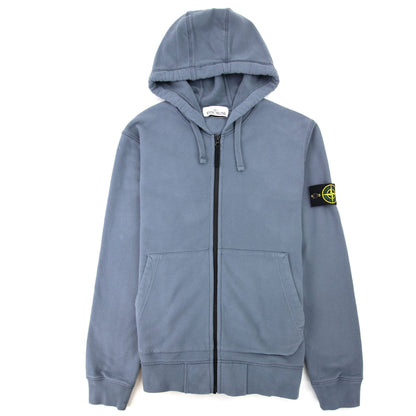 Stone Island Open Zip Up Hooded Sweatshirt Powder Blue V0046
