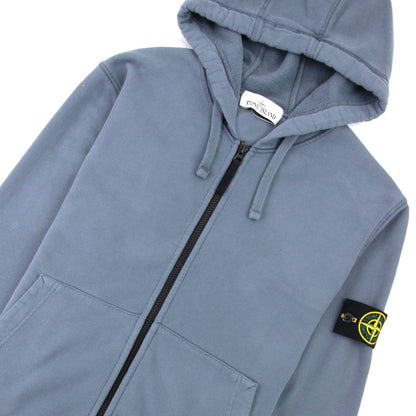 Stone Island Open Zip Up Hooded Sweatshirt Powder Blue V0046
