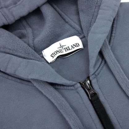 Stone Island Open Zip Up Hooded Sweatshirt Powder Blue V0046