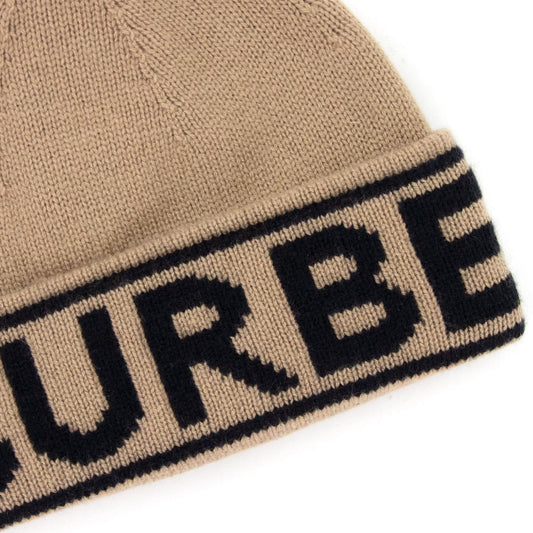 Burberry Logo Intarsia Cashmere Beanie Archive Beige