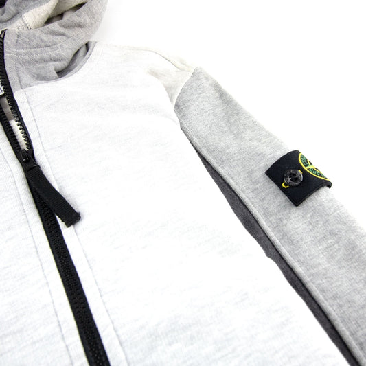 Stone Island Junior 61238 Arm Badge Zip Up Hooded Sweatshirt Grey V1063