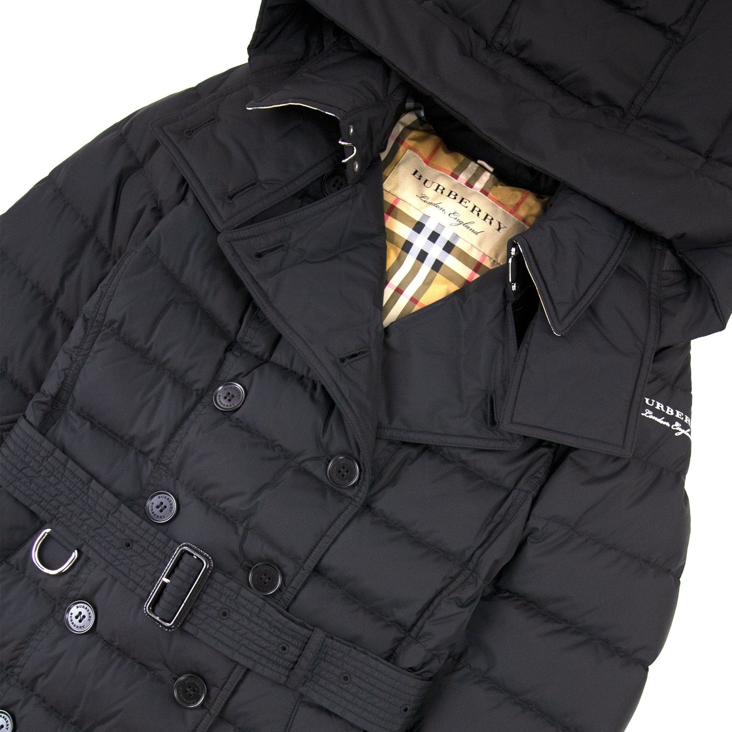 Burberry Woman Detachable Hood Down Filled Coat Black