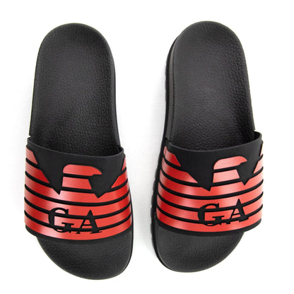 Emporio Armani GA Eagle Logo Rubber Sliders Black/red