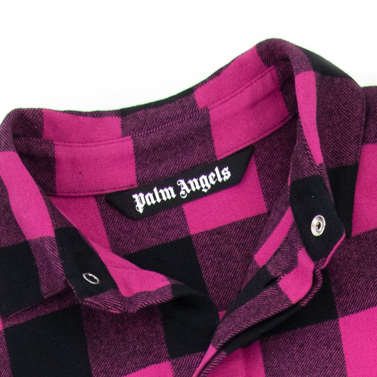 Palm Angels Flannel Curved Logo Overshirt Fuchsia Light Grey