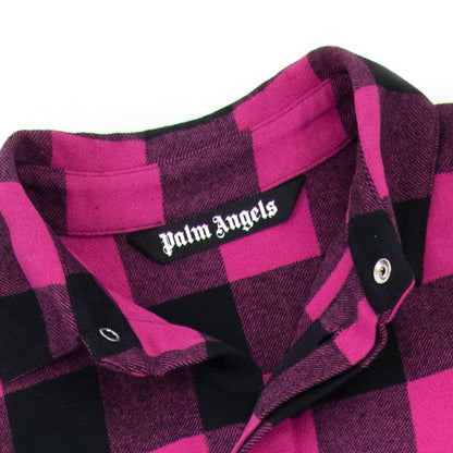 Palm Angels Flannel Curved Logo Overshirt Fuchsia Light Grey