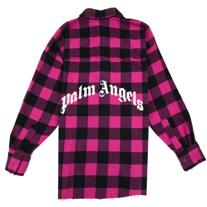Palm Angels Flannel Curved Logo Overshirt Fuchsia Light Grey