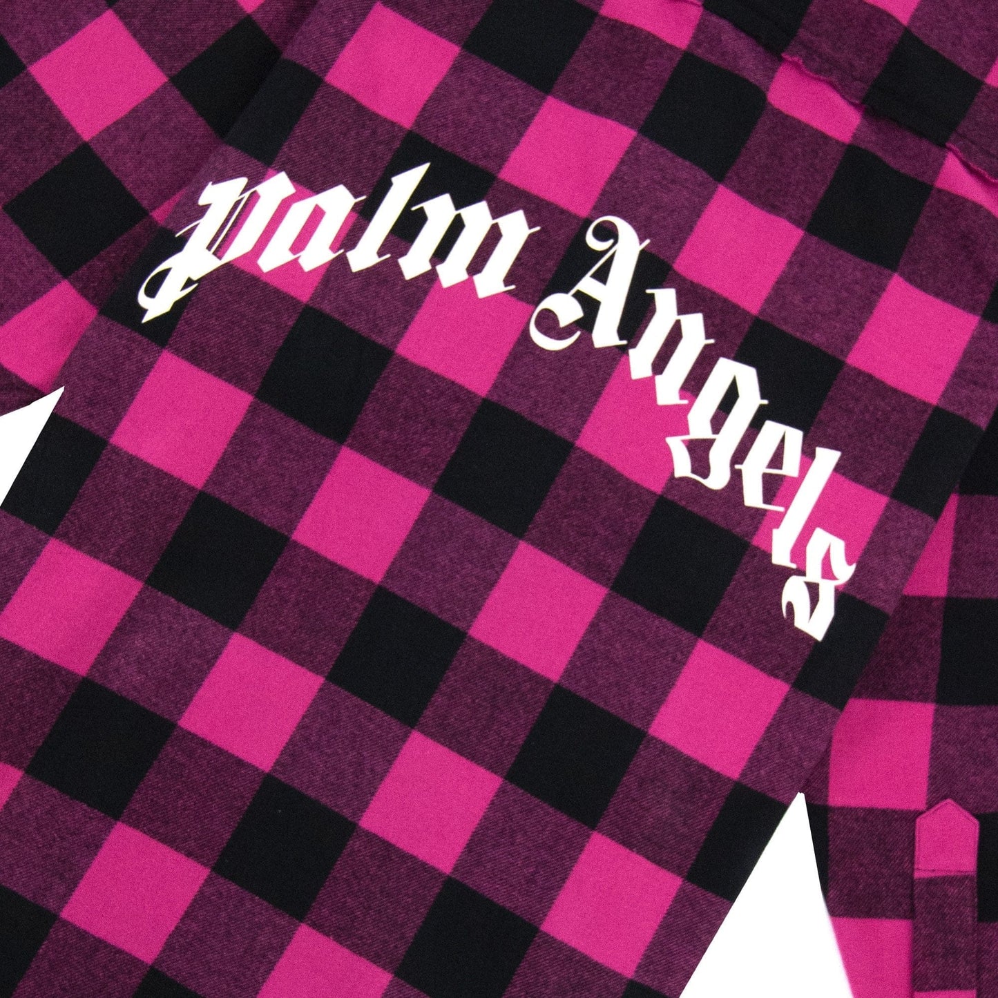 Palm Angels Flannel Curved Logo Overshirt Fuchsia Light Grey