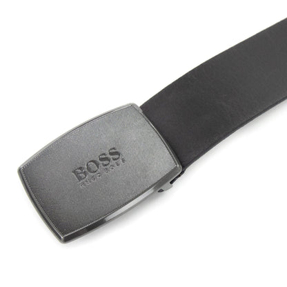 Hugo Boss Jensy Structured Plaque Buckle Belt Dark Brown