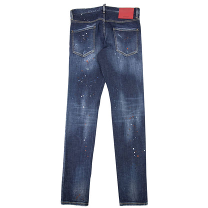 Dsquared2 Dark Ripped Red &amp; Blue Spots Wash Cool Guy Jeans Denim 470