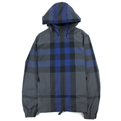 Burberry Check Cotton Blend Hooded Jacket Oceanic Blue