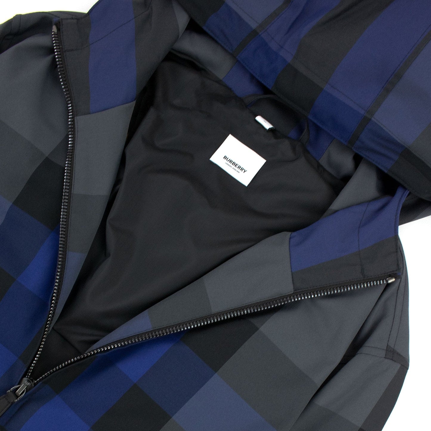 Burberry Check Cotton Blend Hooded Jacket Oceanic Blue