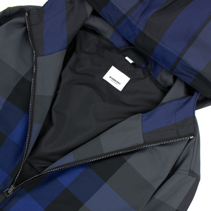 Burberry Check Cotton Blend Hooded Jacket Oceanic Blue