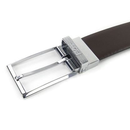 Hugo Boss Reversible Pin Plaque Buckles Leather Belt Dark Brown 002