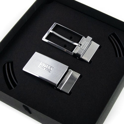 Hugo Boss Reversible Pin Plaque Buckles Leather Belt Dark Brown 002