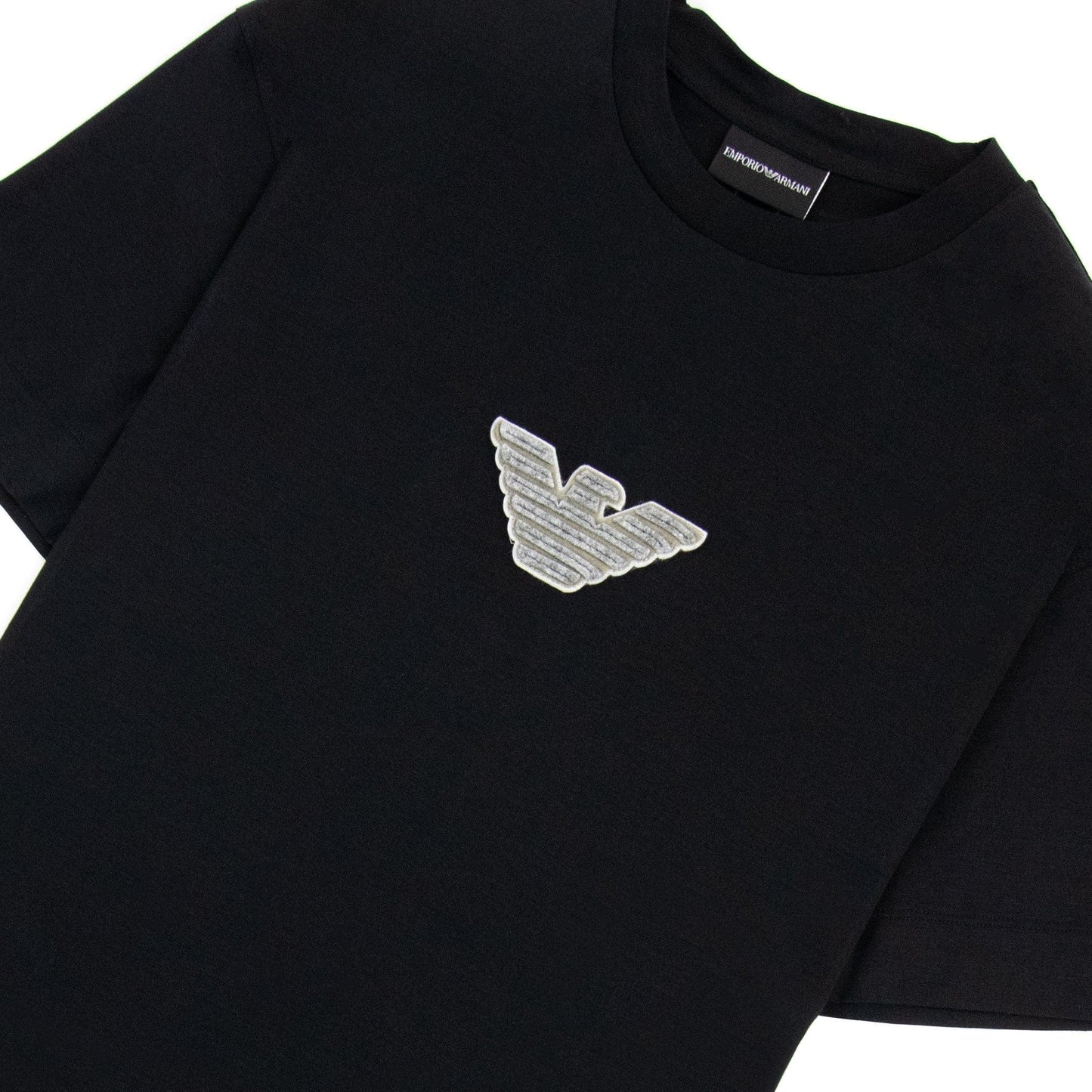 Emporio Armani Felt Eagle Patch Tencel Blend T Shirt Black 999