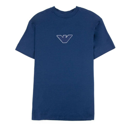 Emporio Armani Felt Eagle Patch Tencel Blend T Shirt Dress Blue