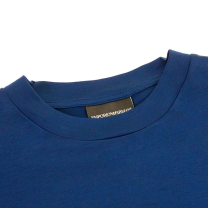 Emporio Armani Felt Eagle Patch Tencel Blend T Shirt Dress Blue
