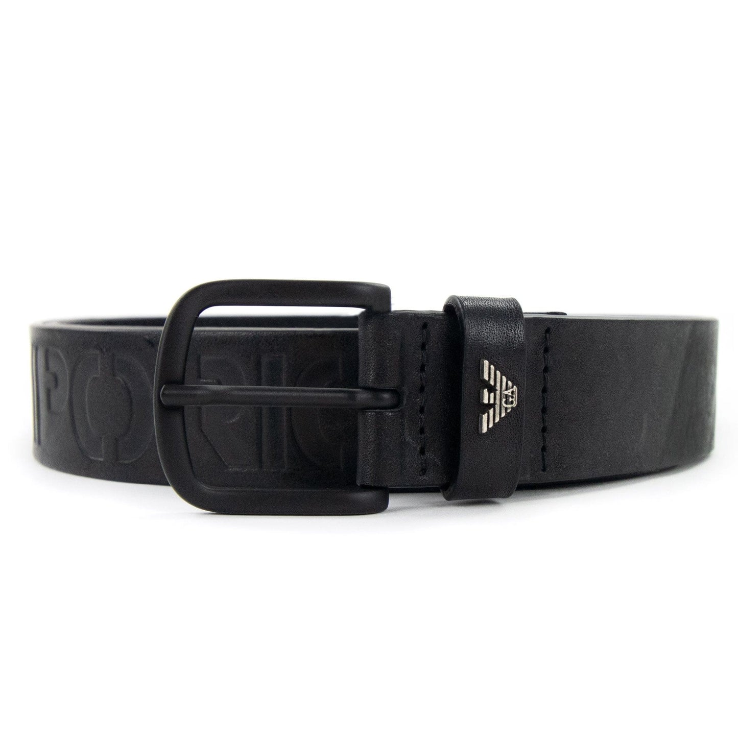 Emporio Armani Leather Belt With Embossed Lettering Black
