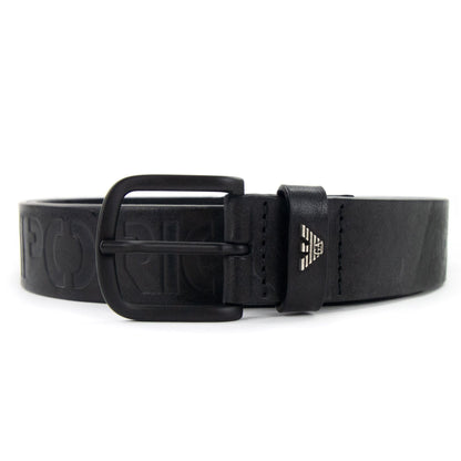 Emporio Armani Leather Belt With Embossed Lettering Black
