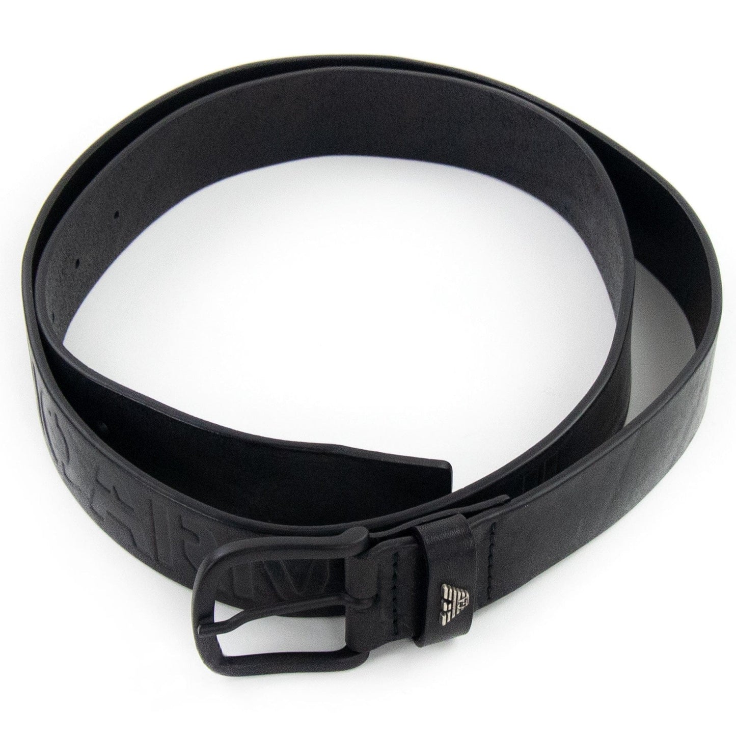 Emporio Armani Leather Belt With Embossed Lettering Black