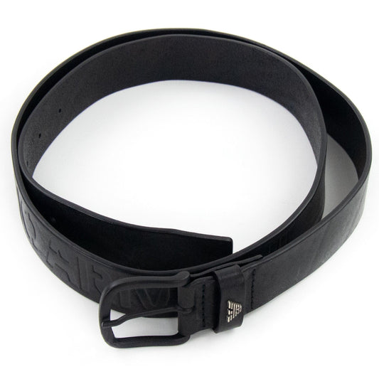 Emporio Armani Leather Belt With Embossed Lettering Black