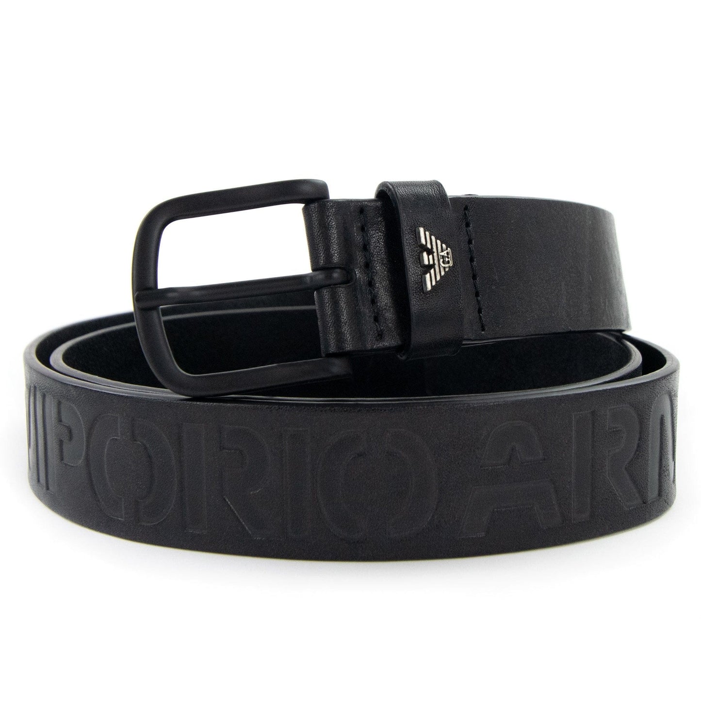 Emporio Armani Leather Belt With Embossed Lettering Black