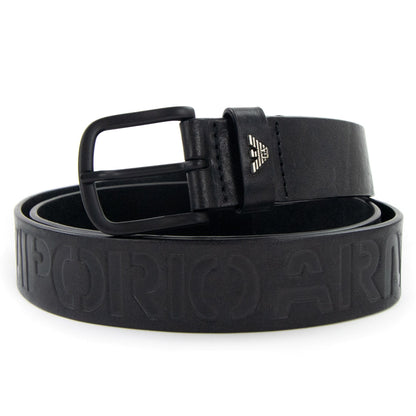 Emporio Armani Leather Belt With Embossed Lettering Black