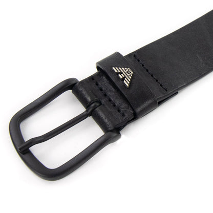 Emporio Armani Leather Belt With Embossed Lettering Black