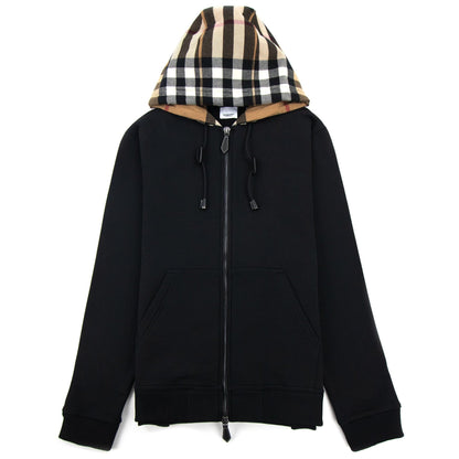Burberry Check Hood Cotton Blend Hooded Top Black