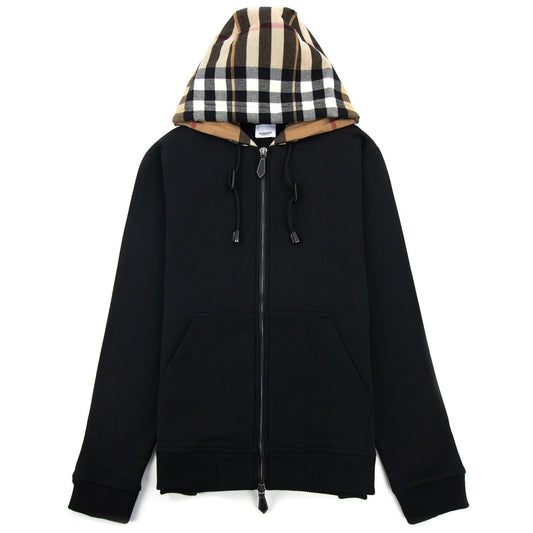 Burberry Check Hood Cotton Blend Hooded Top Black