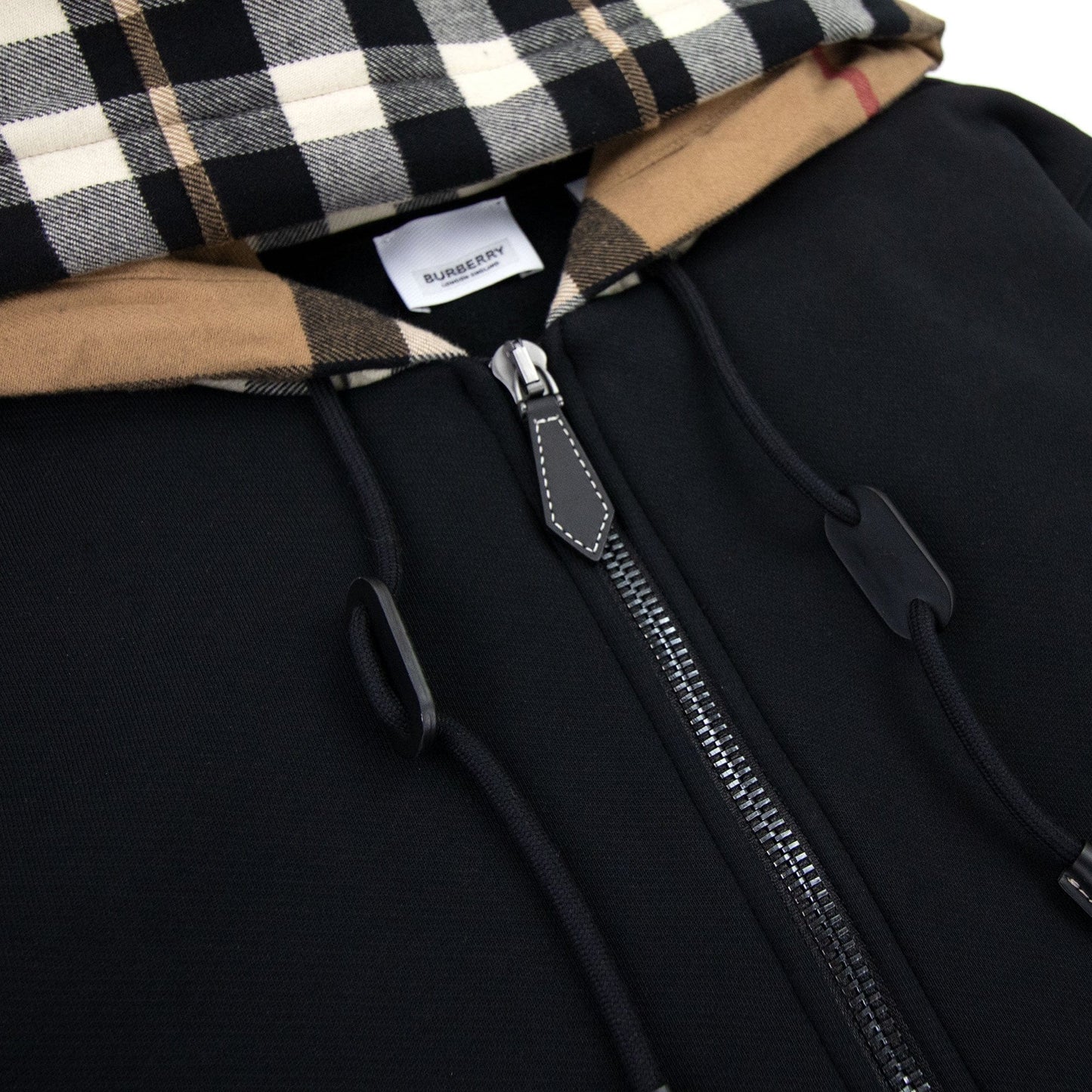 Burberry Check Hood Cotton Blend Hooded Top Black
