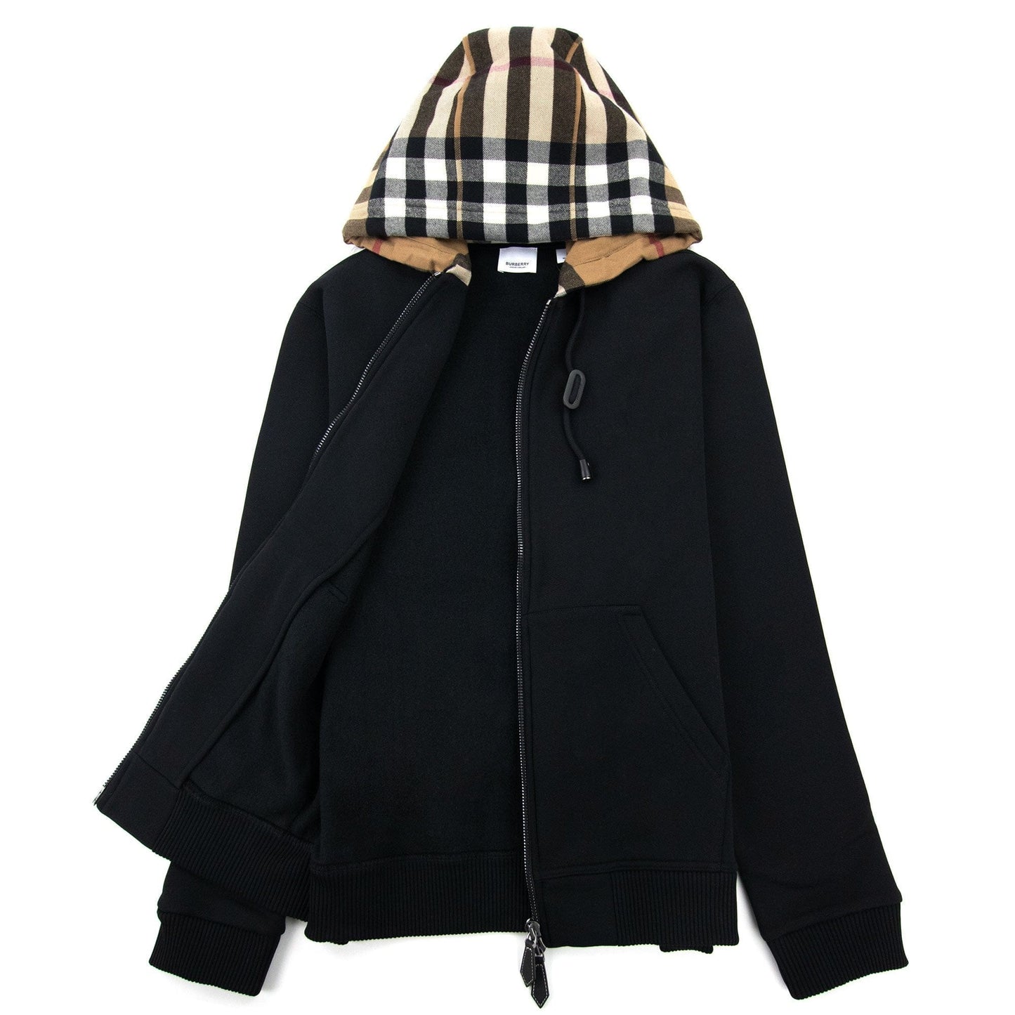 Burberry Check Hood Cotton Blend Hooded Top Black
