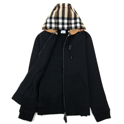 Burberry Check Hood Cotton Blend Hooded Top Black