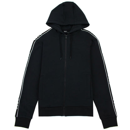 Hugo Boss Seegar Tape Logo Zip Up Hooded Sweatshirt Black 001