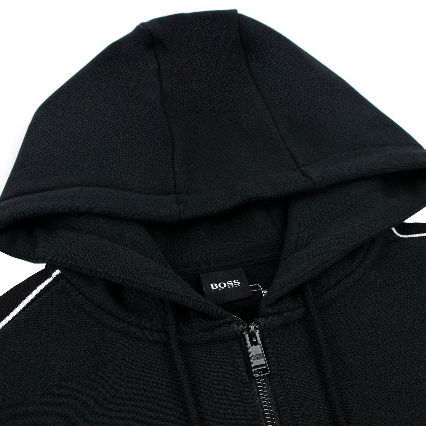 Hugo Boss Seegar Tape Logo Zip Up Hooded Sweatshirt Black 001