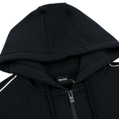 Hugo Boss Seegar Tape Logo Zip Up Hooded Sweatshirt Black 001